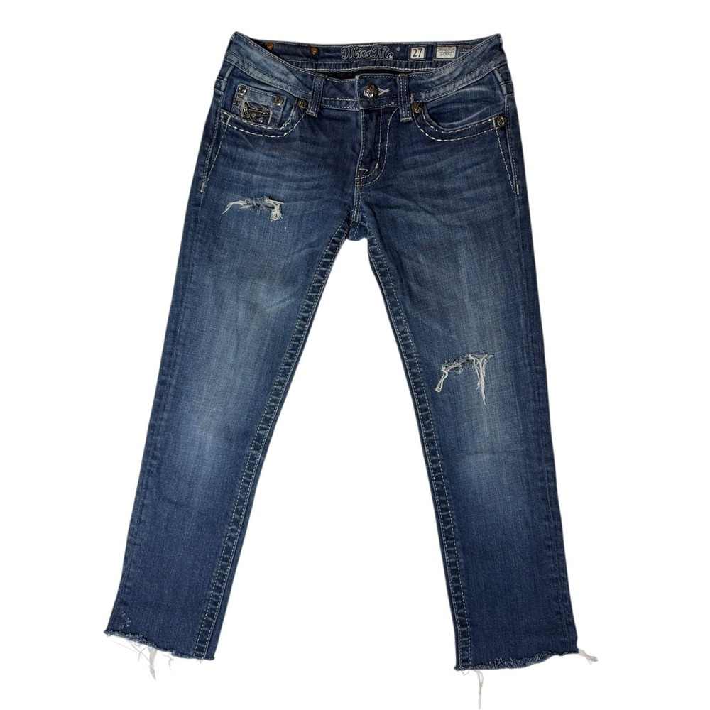 Miss Me Skinny Jeans Womens 27‎ Buckle Distressed Raw Hem Stretch Denim Y2K
